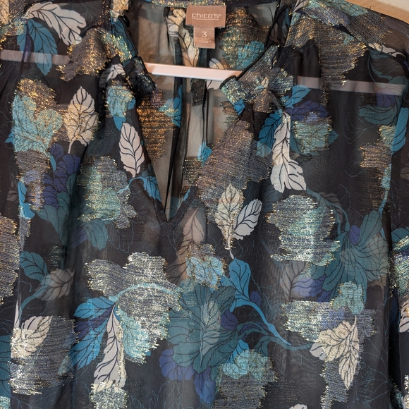 Pre-owned Chico's Black and Blue Leaf Print Blouse - Picture 10 of 10